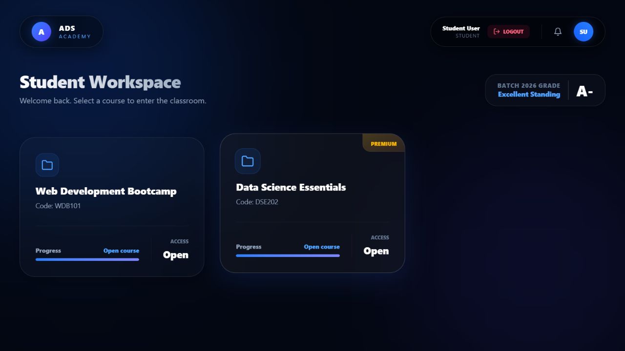 Arcona student dashboard with enrolled courses and progress